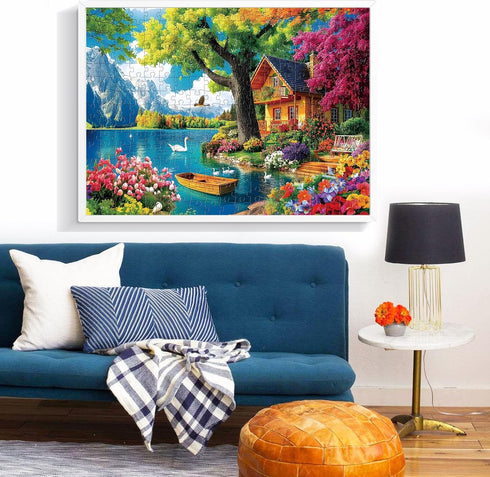 300 8-10 10-12,Challenging 20.5x15in Piece Puzzles for Adults,Vintage Lake House Jigsaw Puzzle for Adults Kids