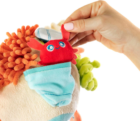 0-6 Miniland Baby Teether, Plush Baby Rattle, Toddler Toy for Teething, Sensory Development and Textured Fun, Fully