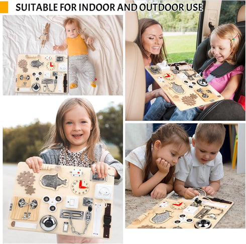 RIANEAN 1 2 3 4 1-3 Montessori Busy Board for Toddlers Year Old, Wooden Sensory Toys, Preschool Learning Activities