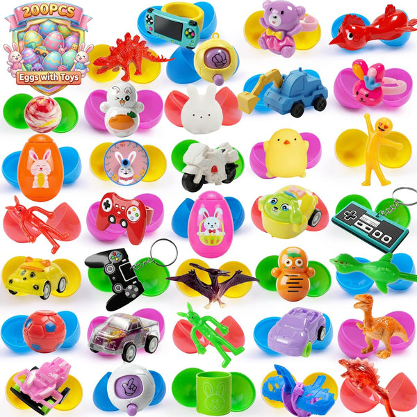 SQZUWIT 200 Pcs Prefilled Easter Eggs Filled with Toys Inside for Kids