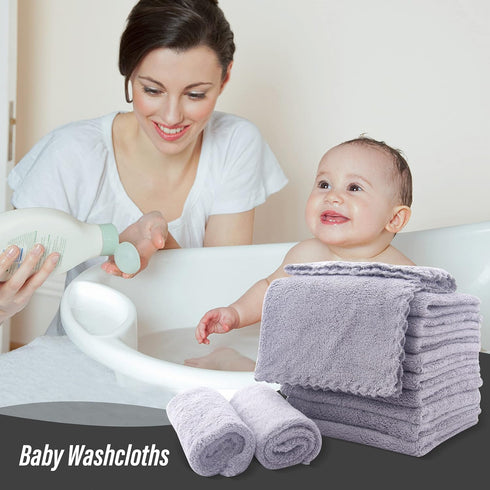 Sunny zzzZZ Ultra Soft 24 Pack Baby Washcloths - 10x10 Inches Coral Fleece, Extra Absorbent for Sensitive Skin
