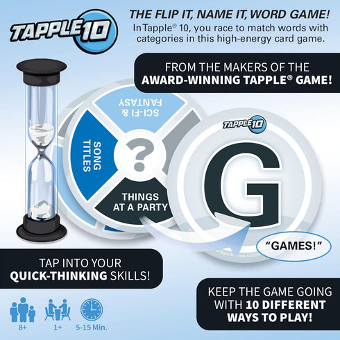 USAopoly Tapple 10, Fast-Paced Fun Family Card Game in Portable Packaging, Featuring 10 Different Games, Ages 8+