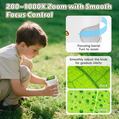 Alotwan 1000X 8GB 3 4 5 6 7 8+ Kids Microscope Handheld - Digital Zoom Mini Pocket Microscope, HD Photo & Video