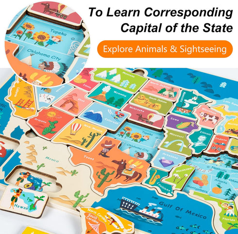 Puzzles for Kids Ages 4-6, Wooden Educational Puzzles for Toddlers 2-4, 2 Pack US & World Map