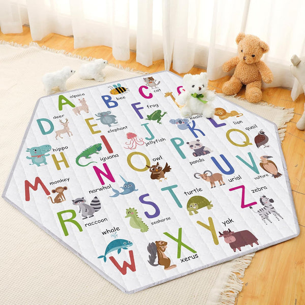 Funtery Woodland Animals Hexagon Playpen Mat Baby Play Mat Foldable Soft Nursery