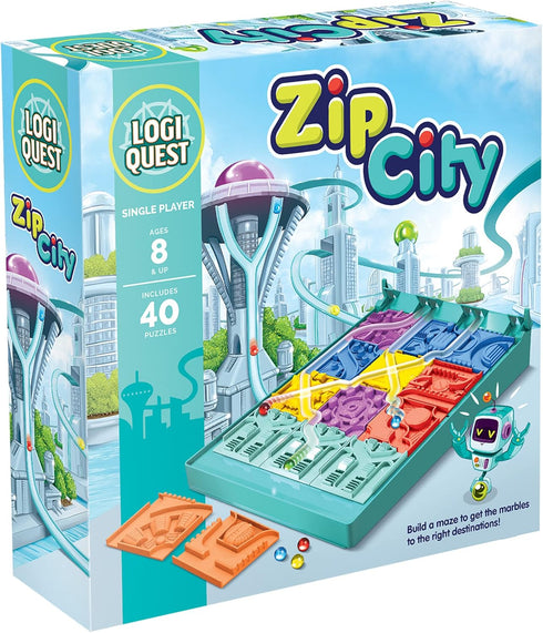 Zip City Logic Puzzle Board Game, Kids & Family Puzzle Adventure, 40 Puzzles, Ages 8+