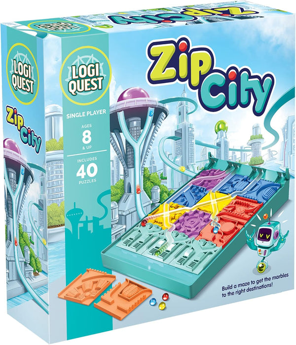 Zip City Logic Puzzle Board Game, Kids & Family Puzzle Adventure, 40 Puzzles, Ages 8+