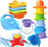 TECHNOK Baby Bath Toys for Toddlers, 12 pcs Rainbow Stacking Cups, Bath Boats, Train, Watering Can, Sea Animal Shapes