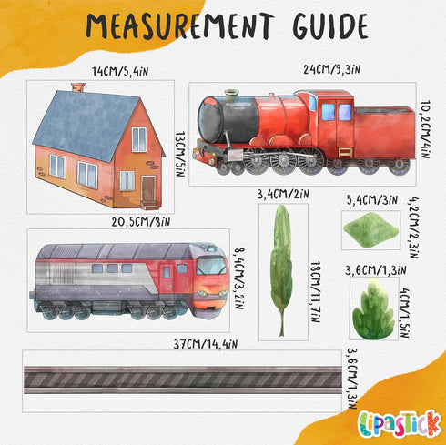 Train Wall Decals for Kids by Lipastick - Educational Railroad Wall Stickers for Boys and Girls - Peel and Stick