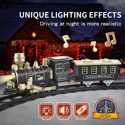Set, 4-8 6 Electric Train Ages Christmas Train with Locomotive, Passenger Car, Curves, LED Light & Sound Indoor Toy