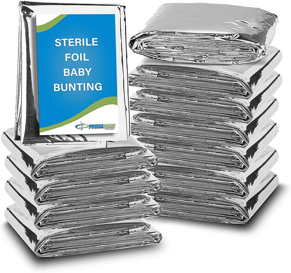 Primacare CB-6835-CS Pack of 12 Sterile Foil Baby Bunting Blankets for Newborns