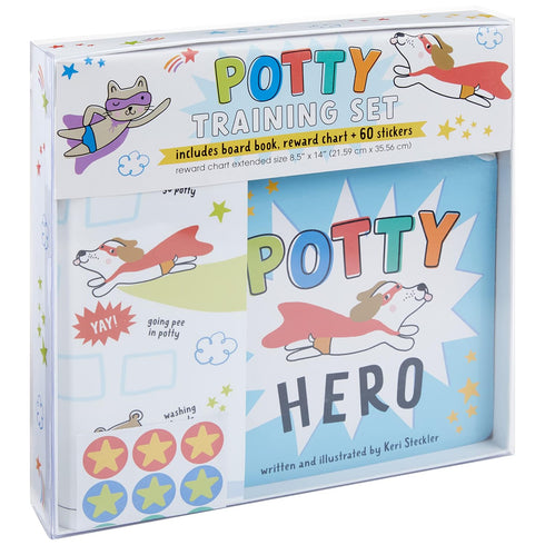 BTBB-24938 Set 4pcs C.R. Gibson Hero Board Book, Wall Reward Chart, and Sticker Potty Training Supplies for Toddlers
