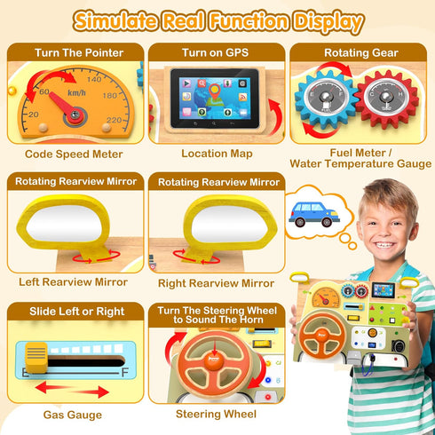 Montessori Toddler Toys - Baby Wooden Busy Board - Sensory Toys with Light Switch for Educational Activities for