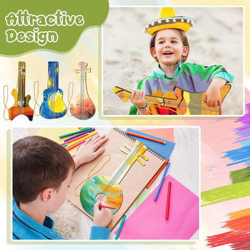36 18 Sets (6 (6 Syhood Pcs DIY Wood Guitar Difference Designs) with Pigments Colors), DIY Wood Instruments Gift