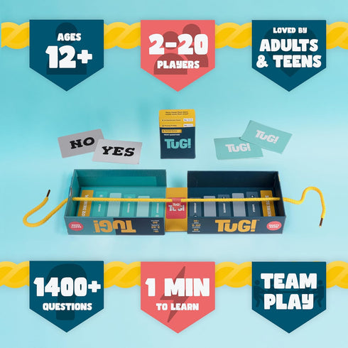 Trivia Battle Board Game for 2-20 Players - Tuga War in a Box, 1400 Questions for Family, Couples, and Teens