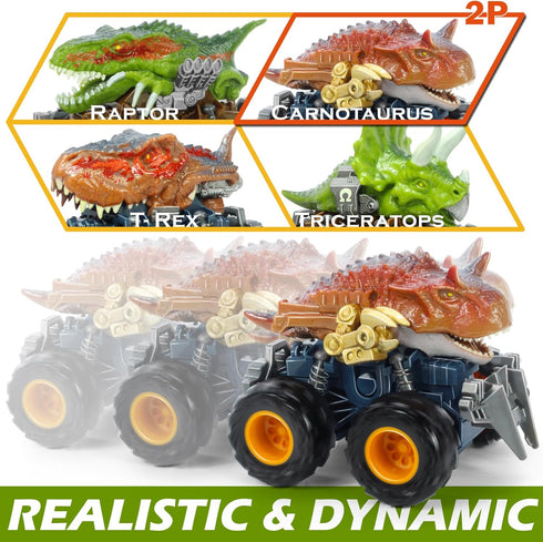 Oriate Friction Powered Dinosaur ATV Toy Cars for Children, Swing Carnotaurus Monster Truck with Robotic Arm, 209-R4