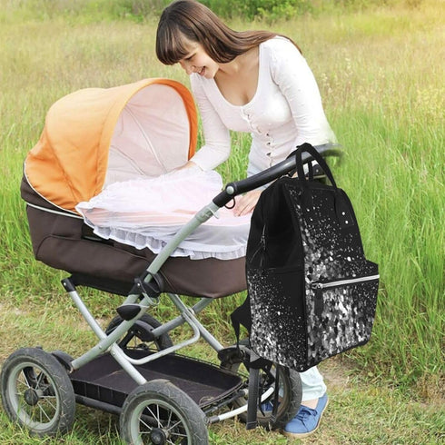 FHEDVBN Backpack Mummy Backpacks Daypack Black white glitter Diaper Bag for Women Multifunction Waterproof for Mom Dad