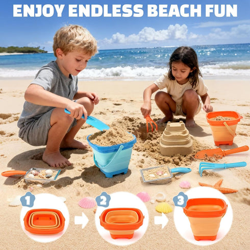 2 Packs 4-8 10 Dreamon Beach Toys, Travel Sand Toys for Kids Ages | PCS Sandcastle Building Kit with Collapsible
