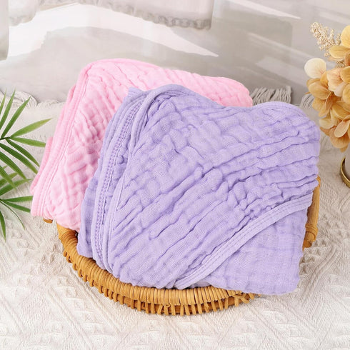 2 Pack 32x32Inch, Synrroe Hooded Muslin Cotton Baby Towels, Pink & Purple