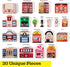 20 Set Community Pc Wooden City Play - Wooden Town Buildings and Street Signs for Play Mats, Toy Cars and Trains