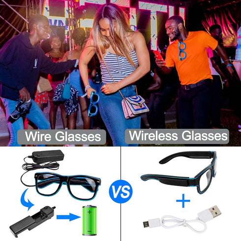 YouRfocus Wireless LED Light Up Glasses, Glow in the Dark for Rave Party, EDM, Blue