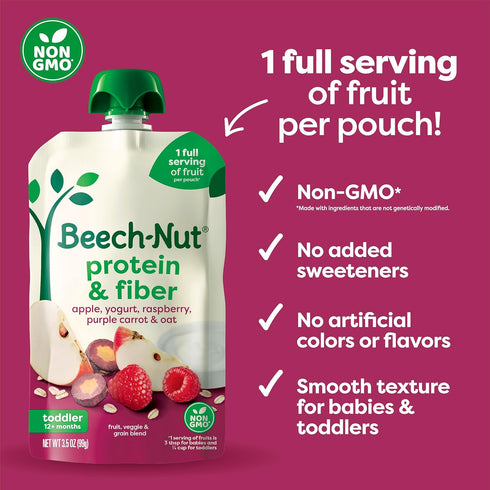 Pack, 3.5 oz (18 Pack) Beech-Nut Baby & Toddler Food Pouches Variety Protein & Fiber/Iron & Zinc/Prebiotic Fiber Fruit