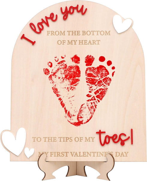 PATRDIO My First Valentine Footprint Wooden Board - Gender Revealing Wooden Decoration, Diy