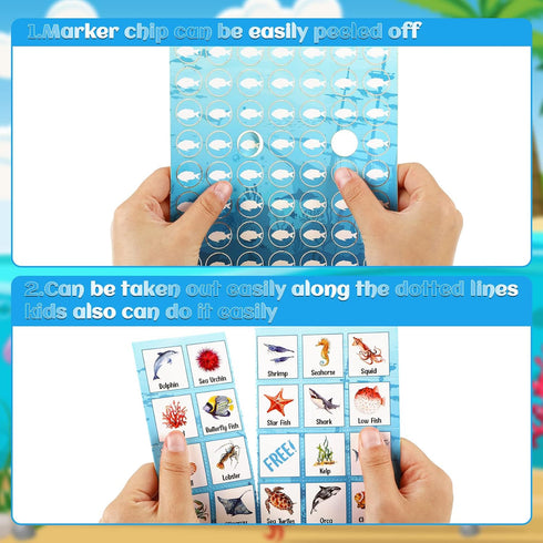 Fainne Ocean Bingo Game - 28 Players for Kids, Under Sea Creature Playing Cards, Educational Memory Group Games