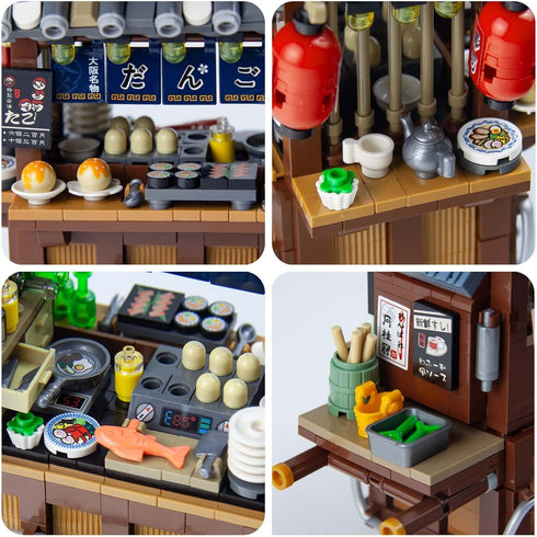 Japanese Street View Mini Blocks Kit - Takoyaki Trolley, 951 Pcs Japanese Mini Brand Store Toy for Adults, 6+