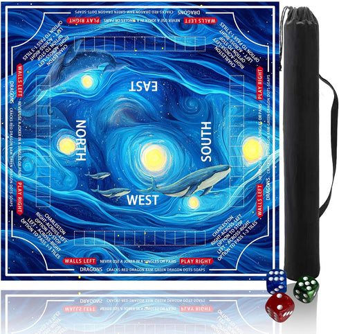 Pittera mahjong mat for table with Drawstring Bag/31.5Inch/american mahjong table cloth with rules
