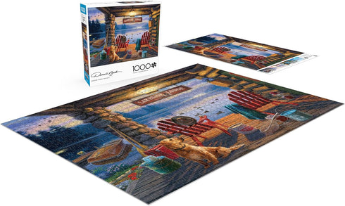 Buffalo Games - Darrell Bush - Lakeside Lodge Twilight - 1000 Piece Jigsaw Puzzle for Adults - 26.75 x 19.75