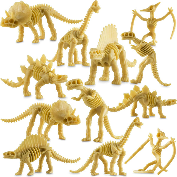 Bedwina Dinosaur Fossil Skeleton Pack of 24, 3.7 Inch Assorted Plastic Dino Figure Bones for Kids Science Dig Kit