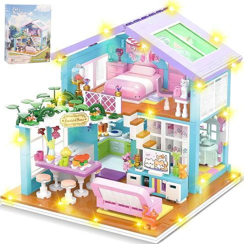 SZRUIZITEC 730PCS Pink Cat's House Building Blocks Kit,Dream Villa Architecture STEM Toys Friends