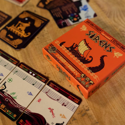 Sirens | Greek Mythology Themed Travel Size Board Game, Strategic Musical Card Drafting Game for 1-2 Players