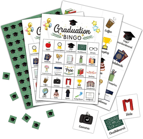 Graduation Bingo Cards for 24 Players | Graduation Game for Family & Friends Activities, Holiday Party Supplies (09)