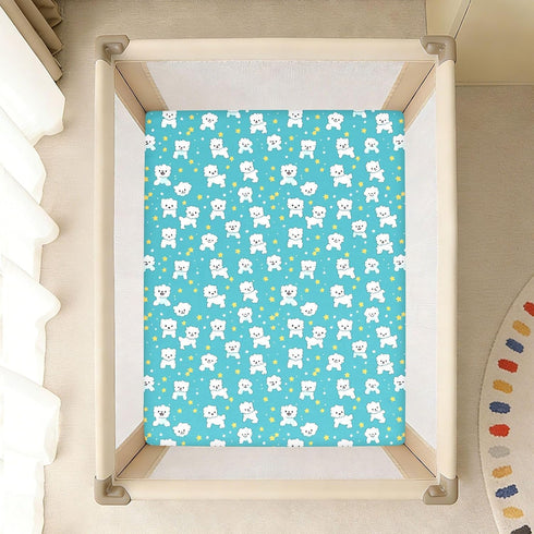miaozhen 1 Pack 52x28 Cotton Baby Crib Sheets for Boys Girls Soft Breathable Cartoon Cute White Dog Star Crib Mattress