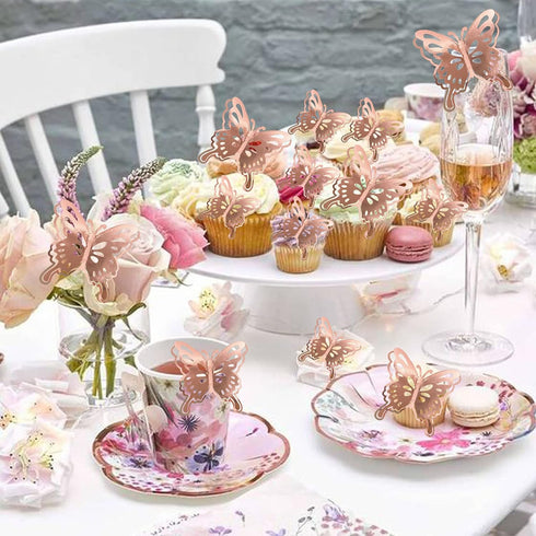 40 PCS 3D Rose Gold Butterfly Cupcake Toppers for Baby Shower, Wedding, Kids Birthday Party Supplies