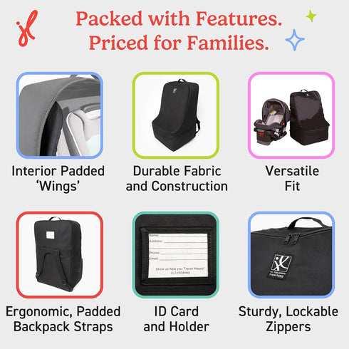 Backpack J.L. Childress Padded Car Seat Bag - Car Seat Travel Bag for Airplane, Cover Fits Most Baby & Infant Carriers