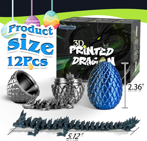 12PCS 3D Set, Printed Dark Dragon Eggs, Articulated Fidget Toys Mystic Shadow Crystal Dragon Figurines for Collectors