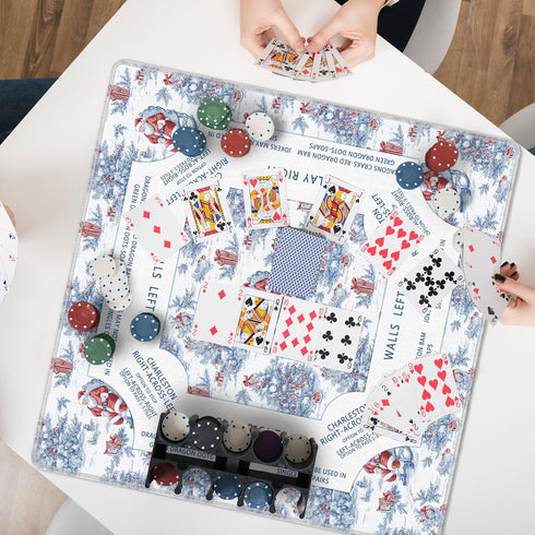 LZYRF 31.5 31.5 Red and Blue Chinoiserie Christmas Mahjong Mat x in, Grandmillennial Christmas Tree Santa Anti Slip
