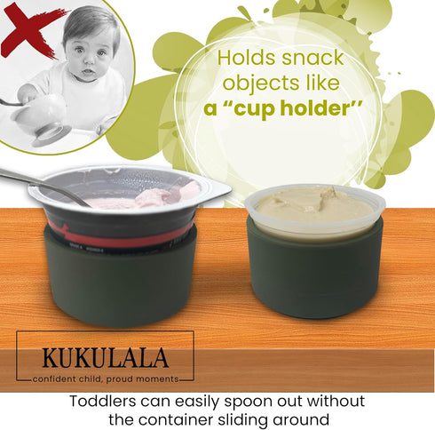 Stay Put 3pcs Suction Snack Cups for Babies and Toddlers, Dishwasher and Microwave Safe, Olive Green