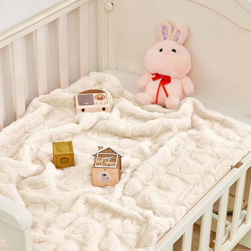 Cozy 3040 Yurhap Fleece Baby Blanket Heart Checkered Blanket, Ultra Soft Baby Blankets for Boys Girls, Fluffy Infant