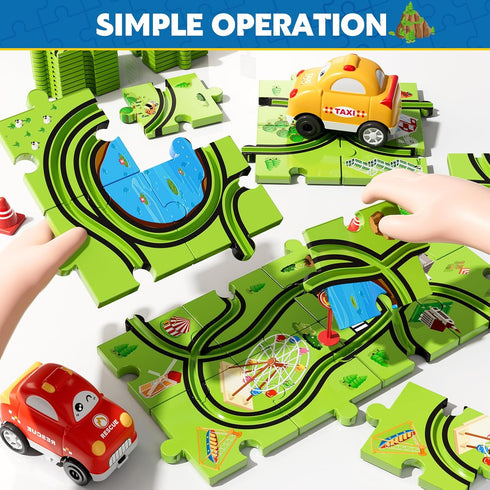 Beby Buty 64PCS Set 3 4 5 3-5 4-6, 3 4 5 6 Puzzle Track Car Toys for Kids Boys, Toddler Toys Gifts for Year Old, Floor