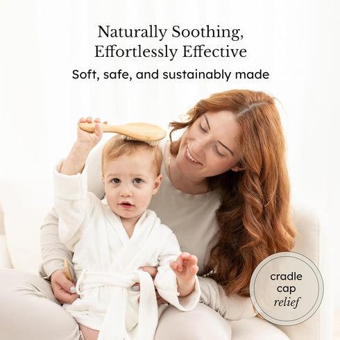 Natural Goat Hair Cradle Cap Brush with Bamboo Handle for Baby Care