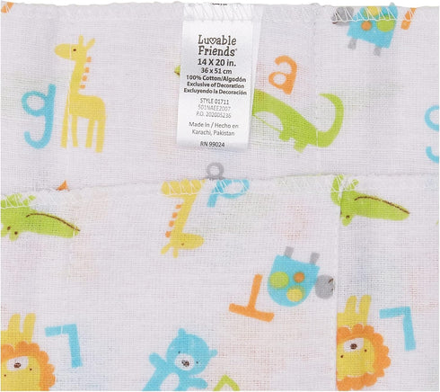 Luvable Friends Unisex Baby Cotton Flannel Burp Cloths, ABC, One Size