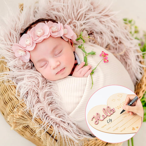 3D R HORSE Baby Birth Announcement Sign Marker Pen, Hello World Baby Name Sign with Ink Pad for Hand and Footprints