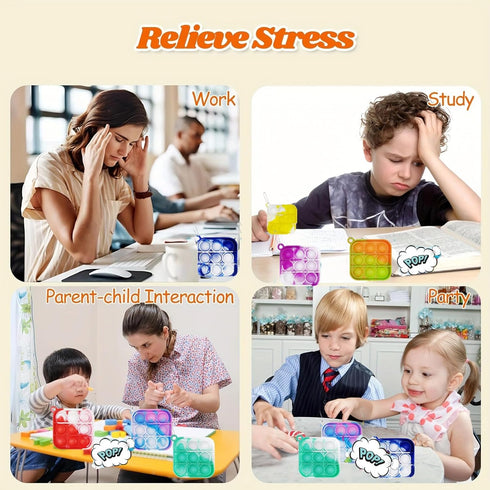200 Pack Mini Pop Keychain Fidget Toys Square Sensory Stress Relief Toy Bulk for Kids & Adults | Party Favors, Goodie