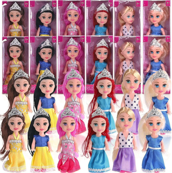 Liberty Imports 12 Pack Miniature Royal Princess Toddler Dolls with Dresses, Girls Fashion Party Favor Collection