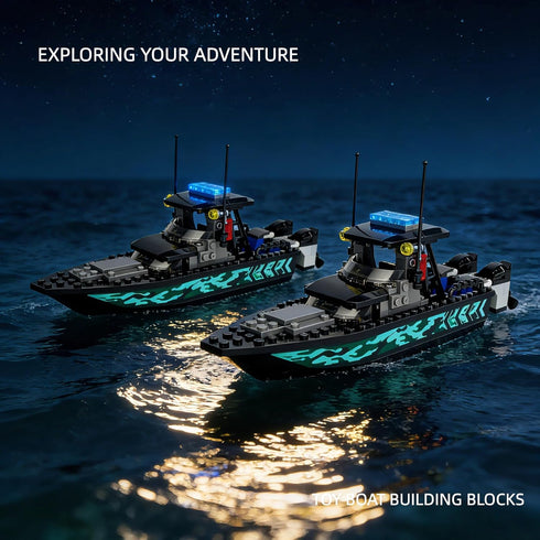 Set City Coast Guard Boat Building Blocks Police Boat, Rescue Boat & Patrol Ship Toy for Boys and Girls, STEM