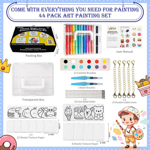 Liktoy 78pcs Set, 3D 4 5 6 7 8 9 10- Magic Foam Texture Painting Kit - Arts and Crafts for Kids, Puffy Magic Paint DIY